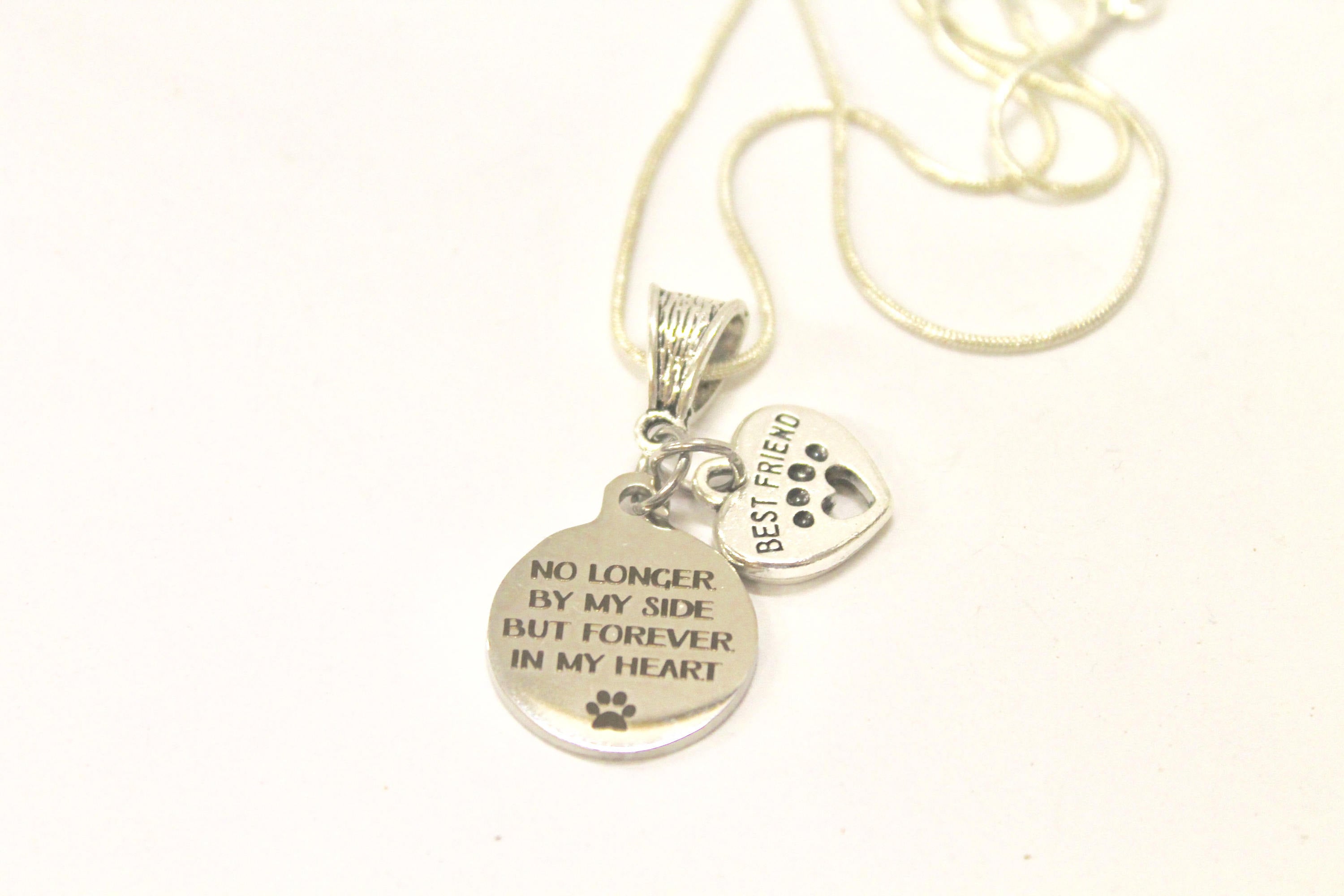 No Longer By My Side But Forever In My Heart Silver Necklace, Loved Pet Memorial Jewelry Gift For Her, Sympathy Pet Remembrance