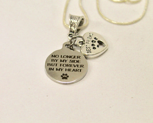 No Longer By My Side But Forever In My Heart Silver Necklace, Loved Pet Memorial Jewelry Gift For Her, Sympathy Pet Remembrance